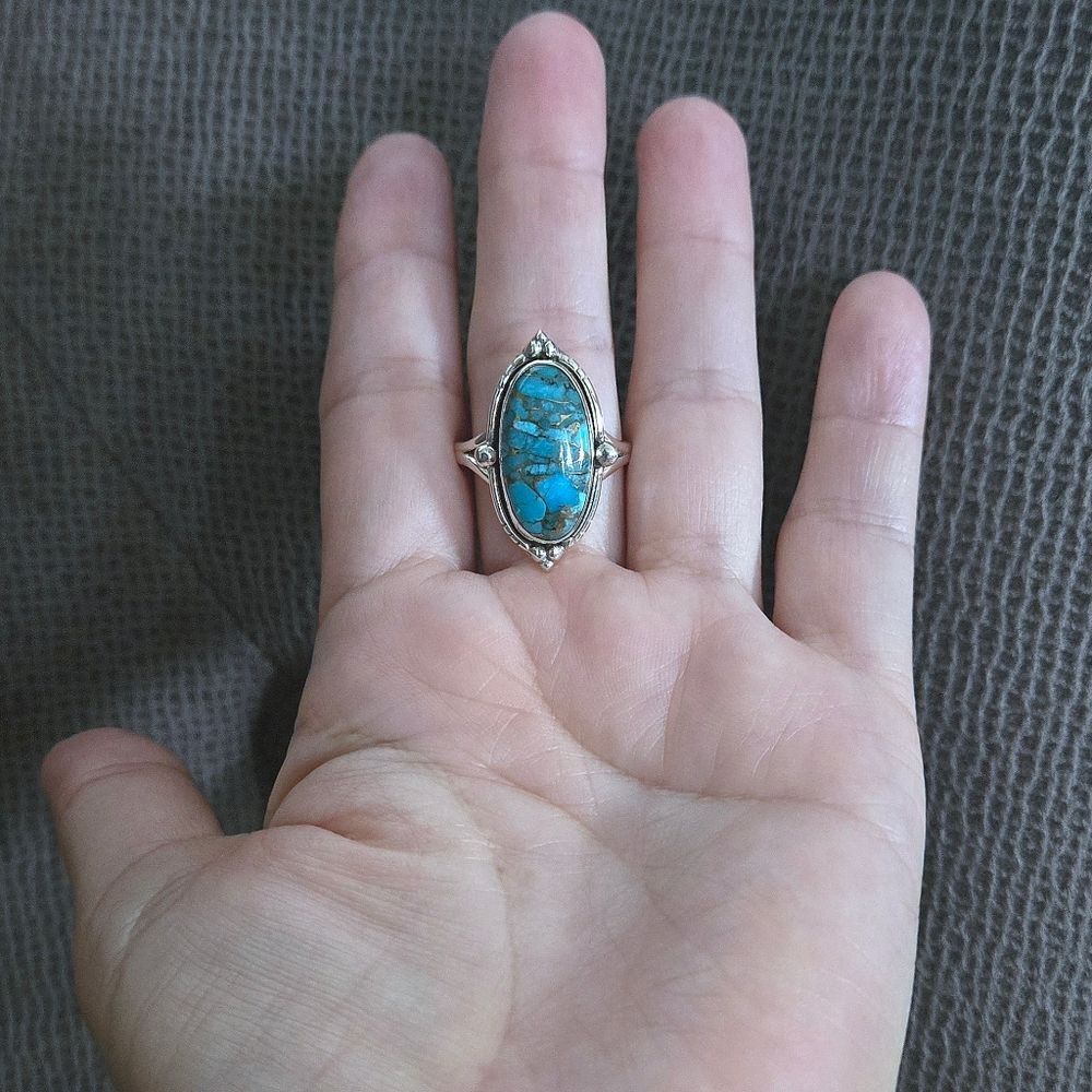 ✨️HP✨️ Shivam Oval Shaped Blue💙 Copper Turquoise Statement Ring💍 - NWT - Picture 12 of 16